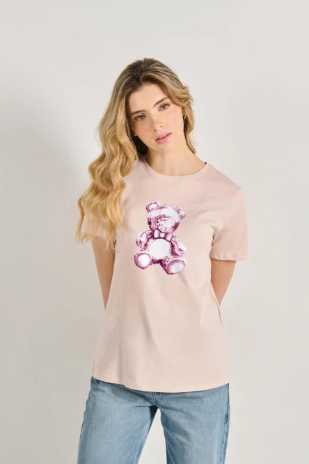 Camiseta manga corta de estampado de oso