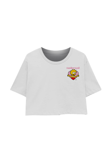 Camiseta oversize crema crop top con diseño de Los Simpson