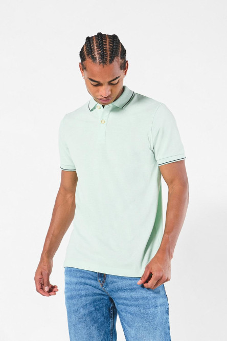 Camiseta manga corta polo unicolor con doble botón en frente