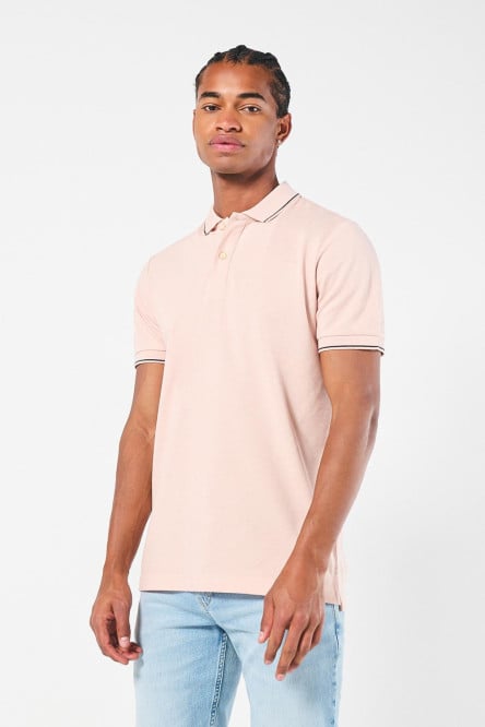 Camiseta manga corta polo unicolor con doble botón en frente