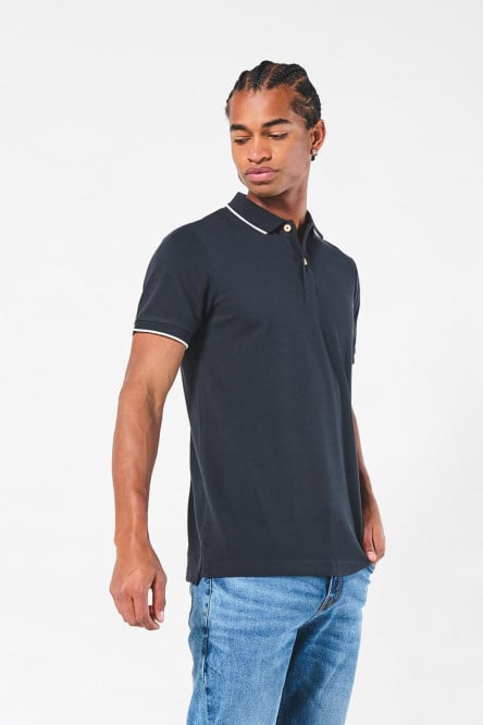 Camiseta Polo unicolor con cuello y puños tejido