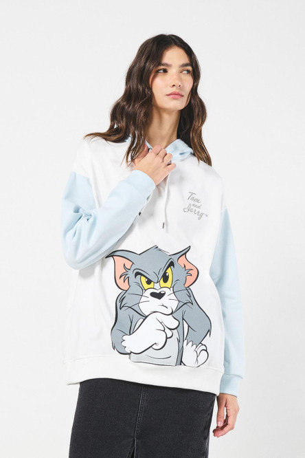 Buzo con capota oversize crema claro de Tom y Jerry