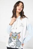 Buzo con capota oversize crema claro de Tom y Jerry