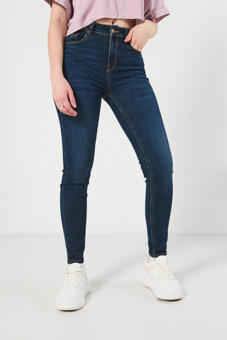 Jean tiro alto jegging azul  con ajuste ceñido y bolsillos