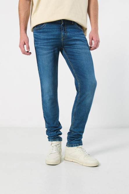 Jean ajustado skinny azul con tiro bajo y cremallera