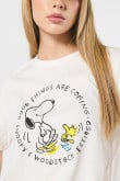 Camiseta unicolor para mujer manga corta estampada en frente de Snoopy