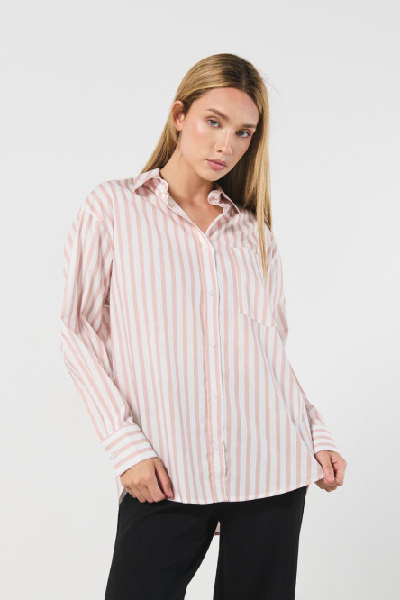 Blusa oversize unicolor a rayas con manga larga