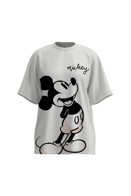 Camiseta femenina fit super oversize manga corta, con estampado en frente de Mickey.