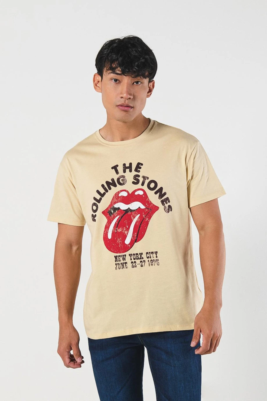 Camiseta kaki manga corta con arte de Rolling Stones