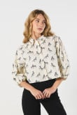 Blusa unicolor en algodón estampada con manga 3/4