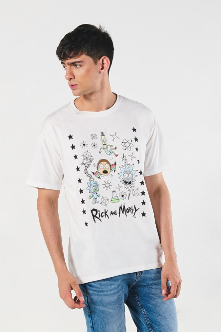 Camiseta crema cuello redondo de Rick and Morty