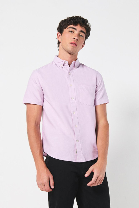 Camisa cuello button down manga corta en slim fit