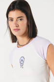 Camiseta crema clara estampada con manga ranglan corta