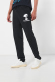 Pantalón negro jogger bota recta con estampado de Snoopy