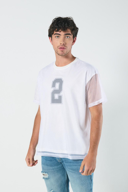 camiseta oversize manga corta con estampación en contraste para hombre