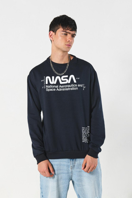 Buzo azul intenso con diseño de NASA y cuello redondo