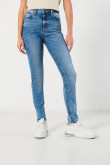 Jean azul claro jegging súper tiro alto con desgastes