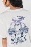 Camiseta unicolor para mujer manga corta estampada en frente y espalda