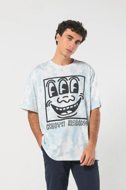 Camiseta tie dye crema oversize con arte de Keith Haring