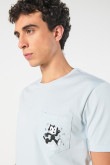 Camiseta con bolsillo, manga corta, crema, con estampado de Felix The Cat