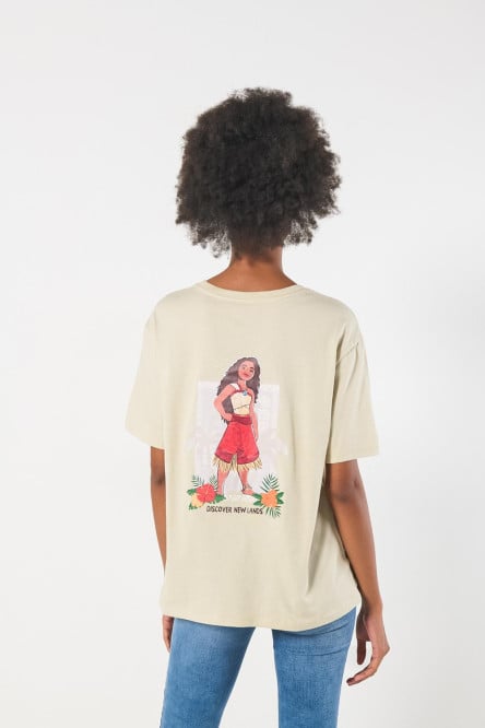 Camiseta kaki en algodón manga corta con diseño de Moana