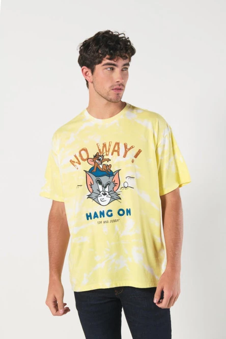 Camiseta tie dye amarilla oversize de Tom y Jerry