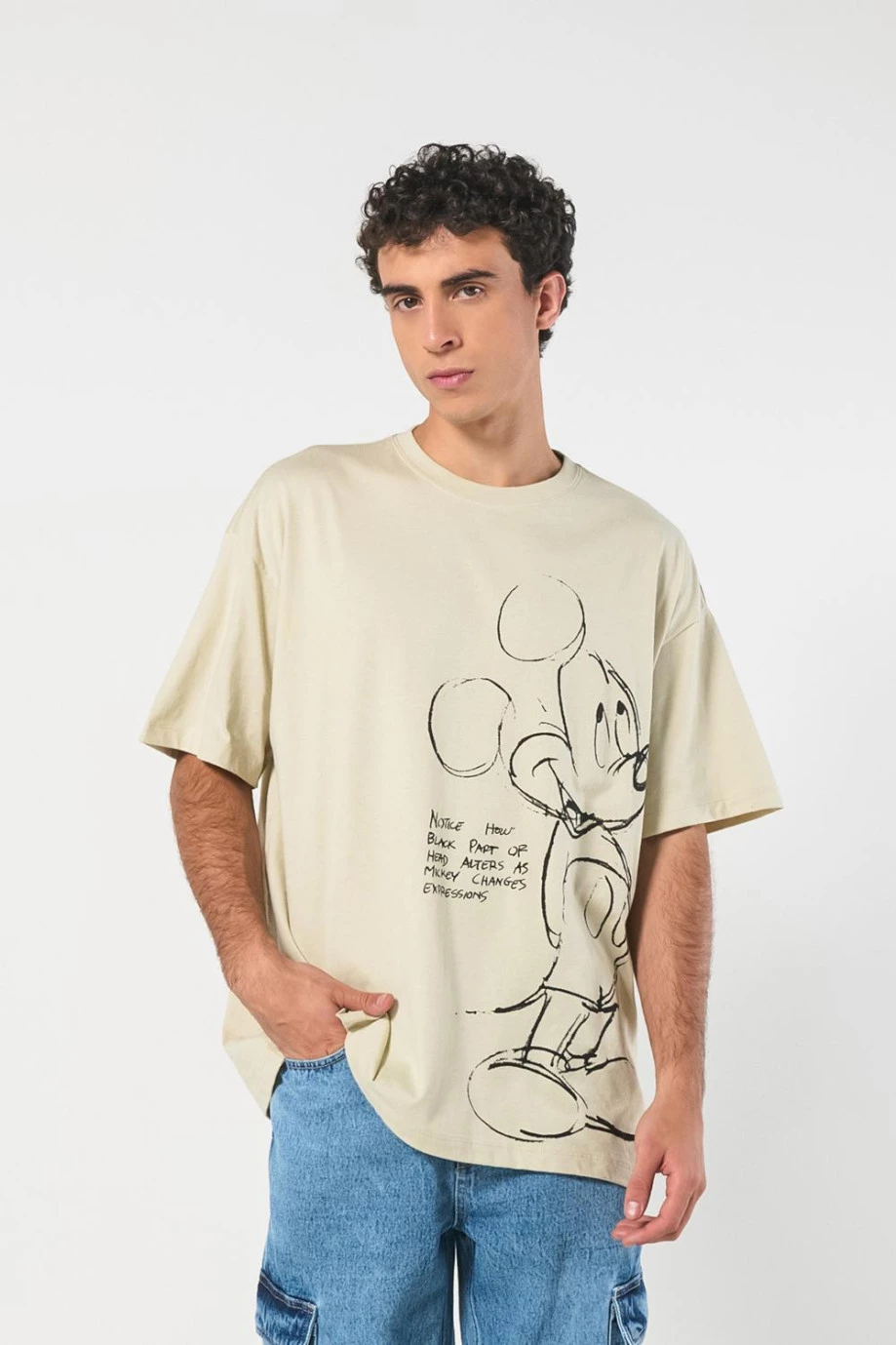 Camiseta kaki oversize de Mickey con cuello redondo