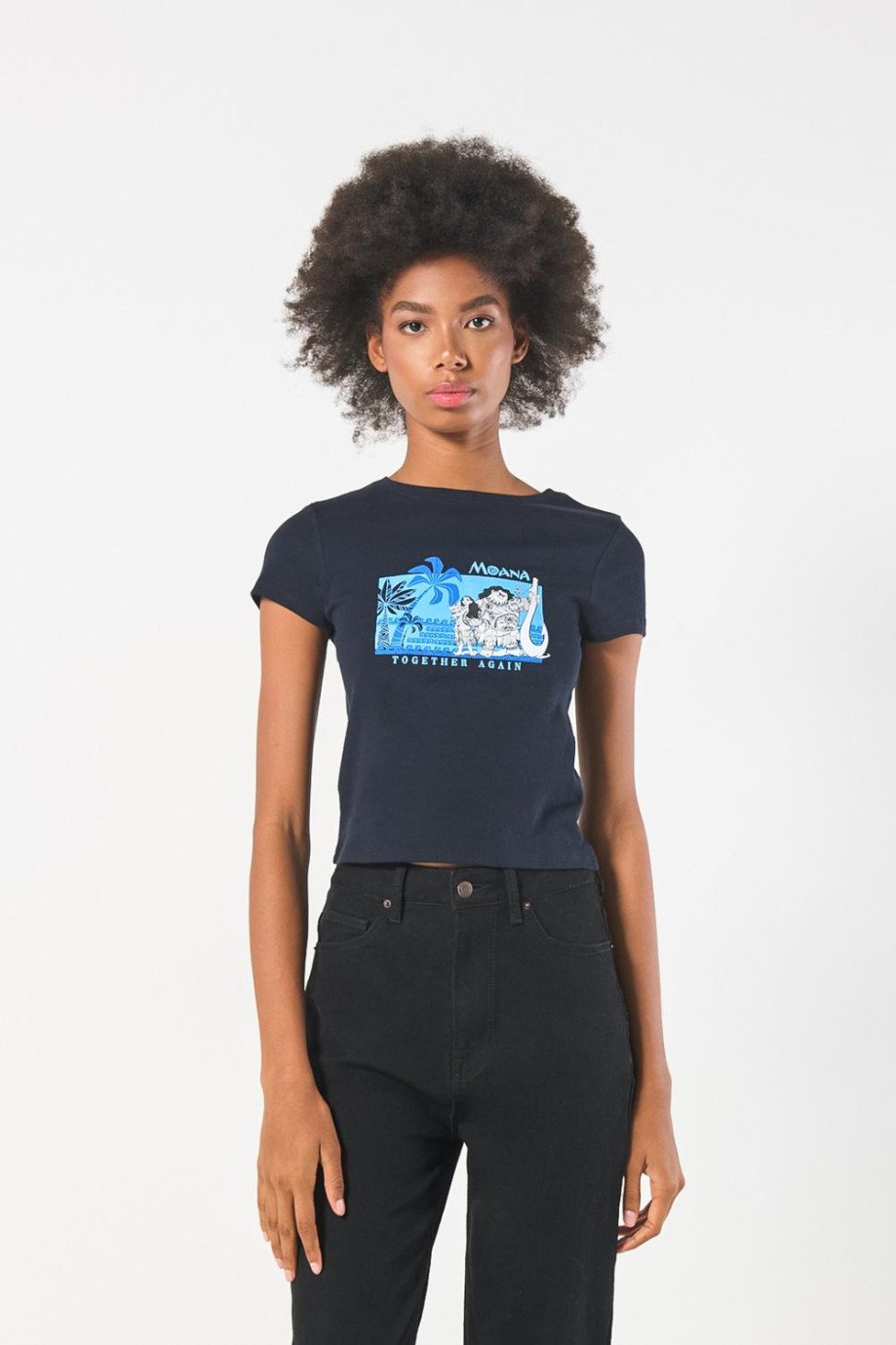 Camiseta en rib azul con diseño de Moana y manga corta