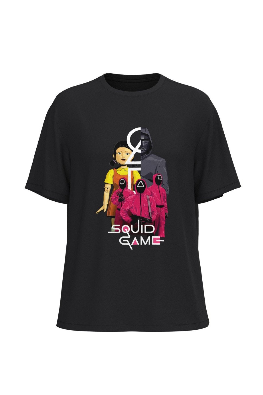 Camiseta de Squid Game negra con cuello redondo