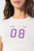 Camiseta acanalada manga corta con estampación tipo college