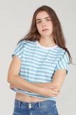 Camiseta unicolor con estampado de rayas y manga corta