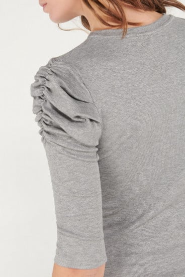 Camiseta en rib unicolor manga corta con recogido