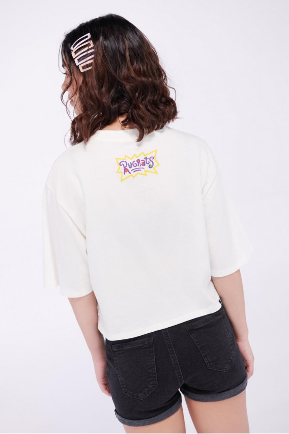 Camiseta manga corta, con estampado en frente y en espalda de Aventuras en Pañales.
