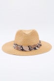 Sombrero trenzado kaky claro con cinta con efecto de pitón