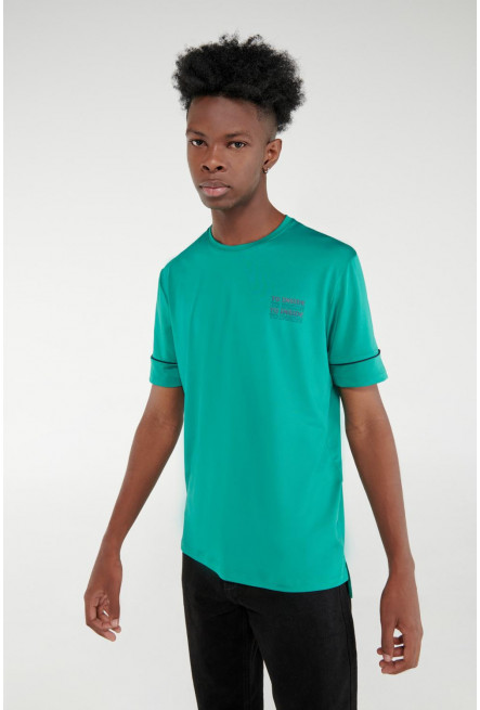 Camiseta verde con estampado y detalle en mangas