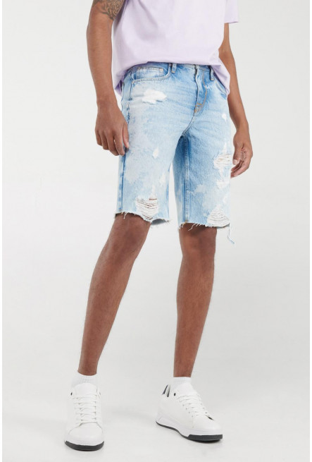Bermuda Slim de jean azul clara con rotos