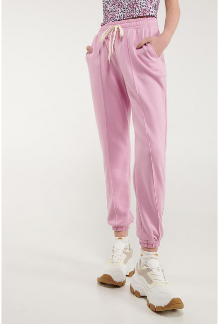 Pantalón jogger rosado oscuro con bolsillos y encauchado en mangas