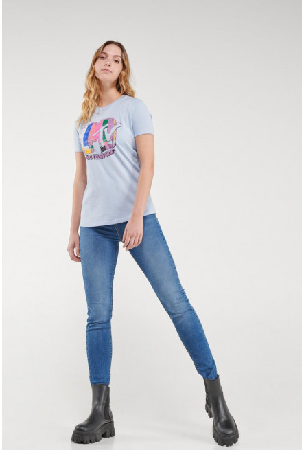 Camiseta manga corta unicolor con estampado colorido de MTV