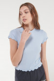 Camiseta unicolor cuello redondo con mini filetes