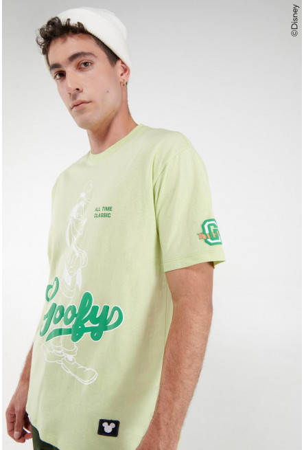 Camiseta oversize verde clara con estampados de Goofy y cuello redondo