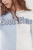 Camiseta, manga larga, con tela doble color, estampado en frente.
