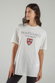 Camiseta crema clara con estampado de Harvard y manga corta