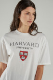 Camiseta crema clara con estampado de Harvard y manga corta