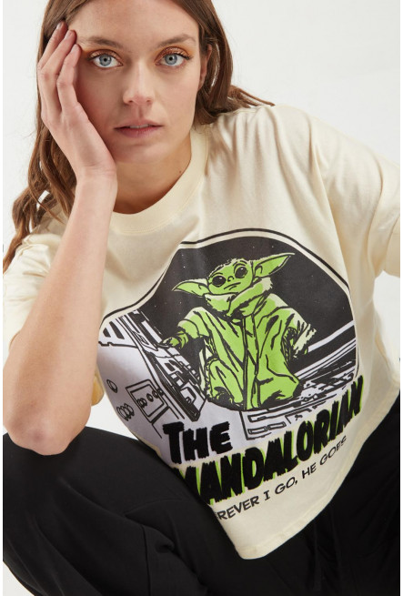 Camiseta manga corta, estampada The Mandalorian, STARWARS.