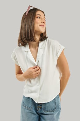 Blusas Camisas para mujer manga corta, bordada, unicolor